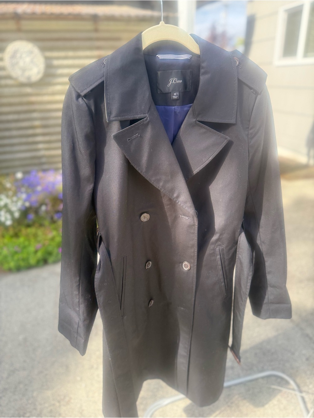 J.Crew 2011 Icon Trench Coat Black Belted Water-Repellent Cotton Size 6